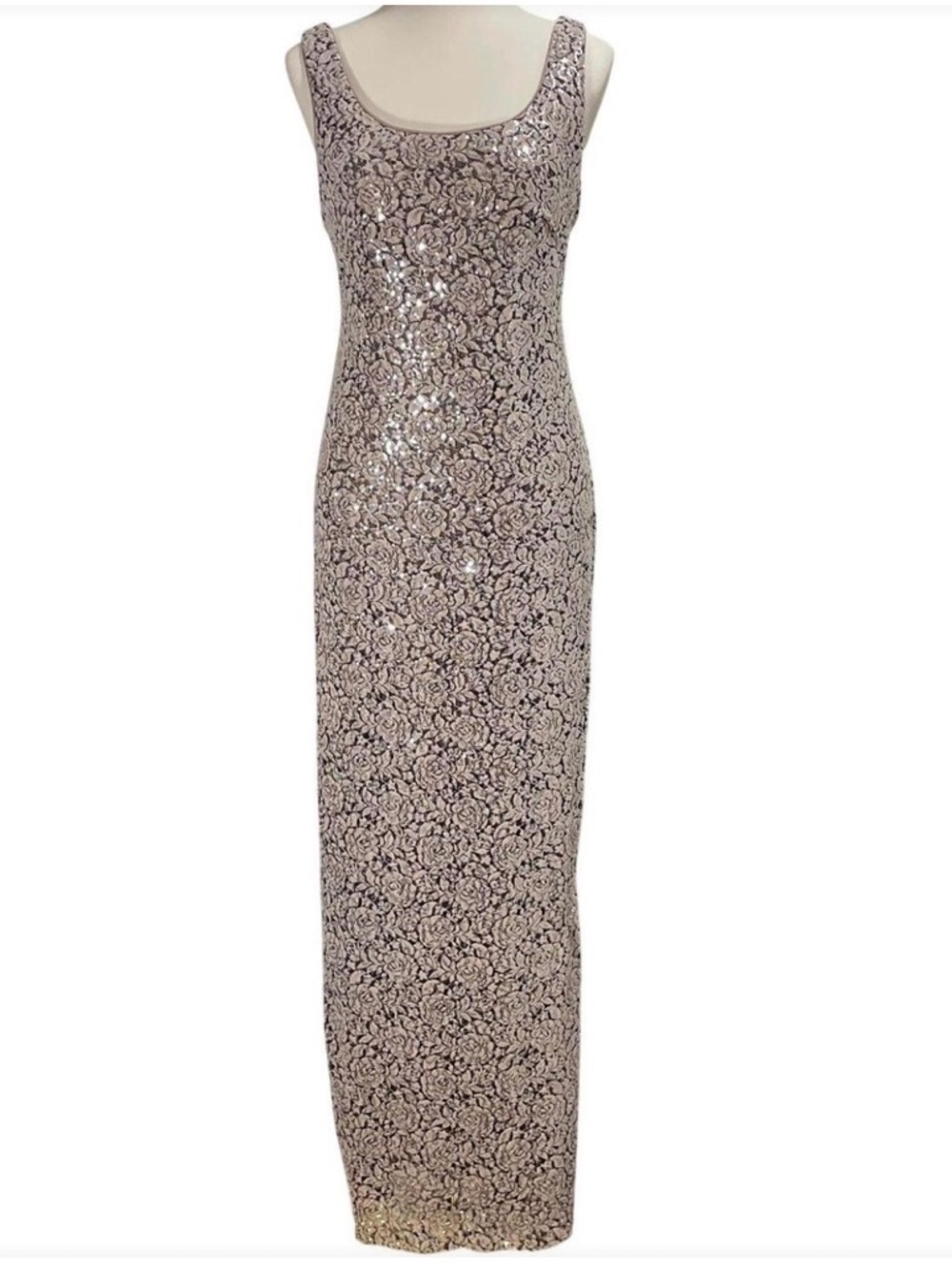 Ignite Evenings by Carol Lin Lace-Print Dress in Blush Taupe